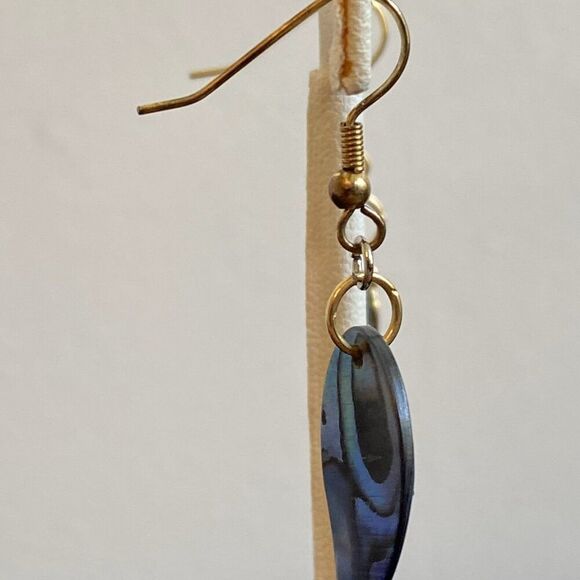 Abalone Tear Drop Gold Tone Seahorse Dangle Earrings - Picture 4 of 7